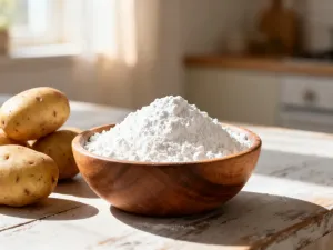 Składniki do naturalnej pielęgnacji twarzy: płatki owsiane, miód i rumianek na drewnianym stole.
