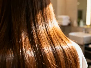 Drewniana miseczka z domową maską drożdżową do włosów, obok której leżą świeże drożdże i olejek na kuchennym stole.